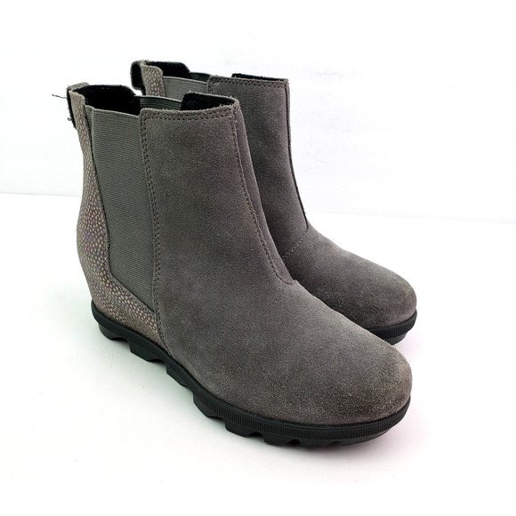Sorel Joan Of Arctic Girls Size 3Y Gray Suede Hidden Wedge Chelsea Booties Boots - Picture 1 of 11